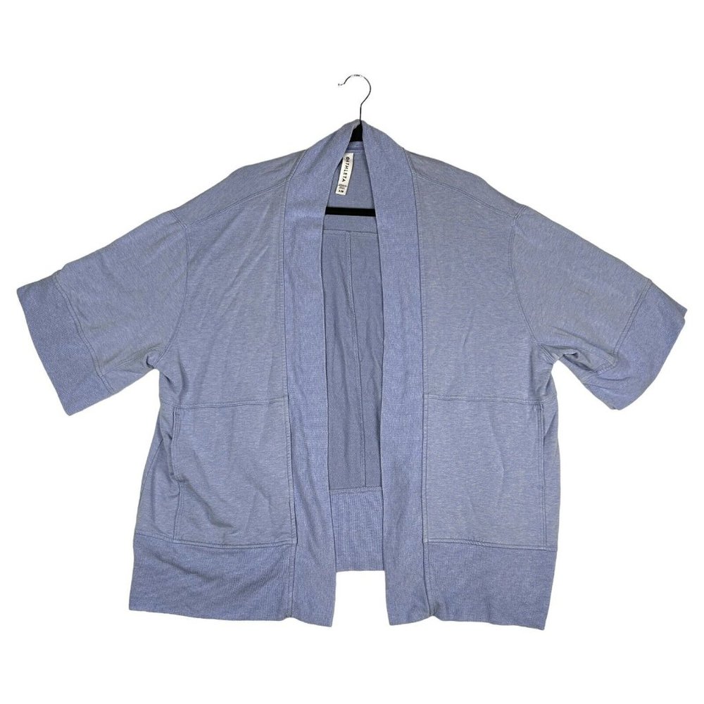 ATHLETA Womens S/M Studio Workout Lotus Wrap Blue Heather Open Front Cardigan